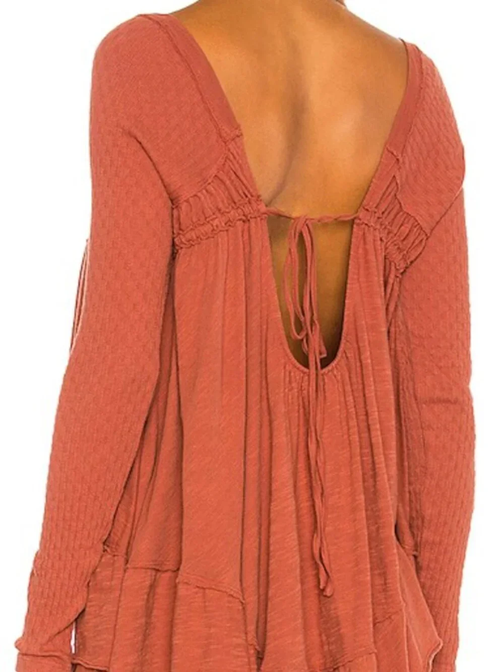 Free People Sundae Tunic Top M Ginger Snap Low Back Boho Cotton Tee